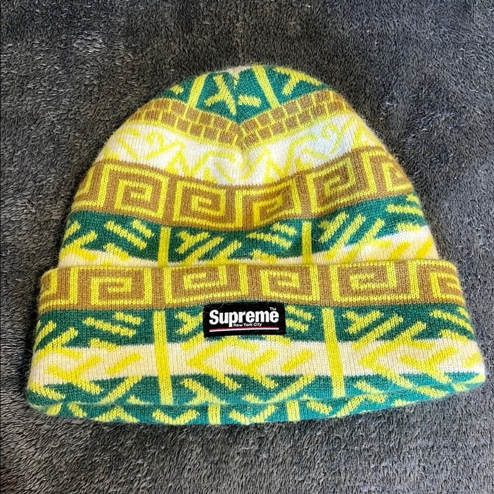 Supreme Green and Yellow Patterned Beanie